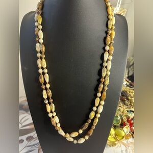 Vintage Czech Glass Picasso Bead Necklace 50” B17